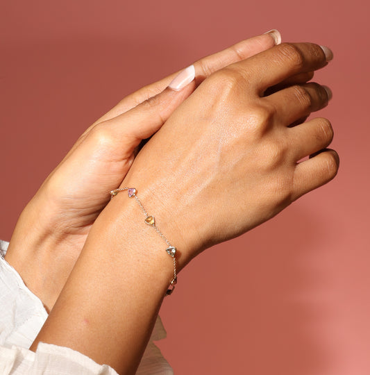 Multi-colour sapphire 14k gold bracelet