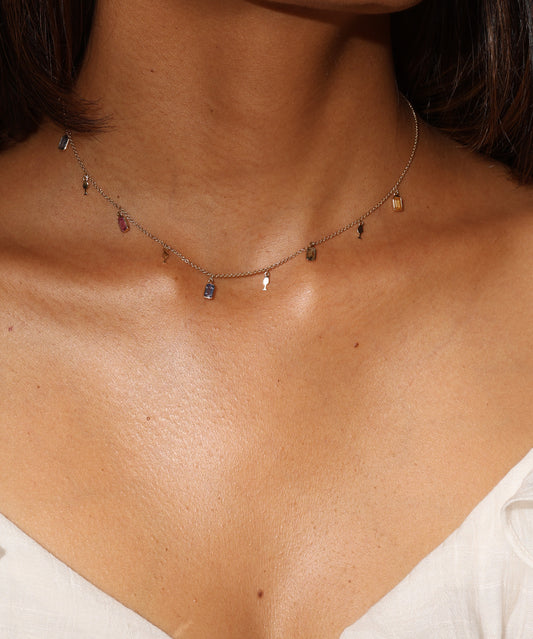 Multi-colour sapphire 14k gold necklace