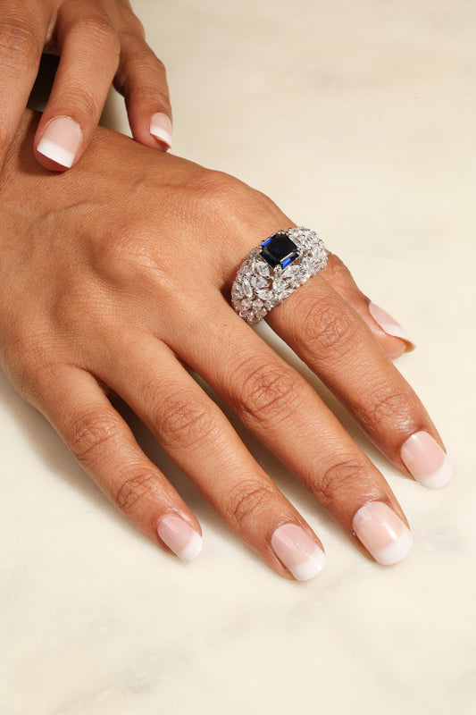 Blue sapphire and diamond statement ring