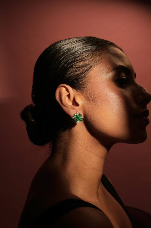 Floral emerald jacket earrings