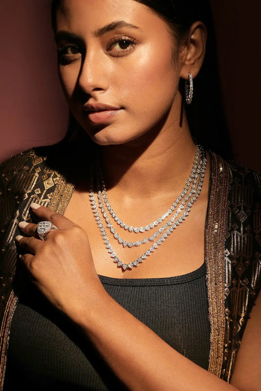 Three layer diamond tennis necklace