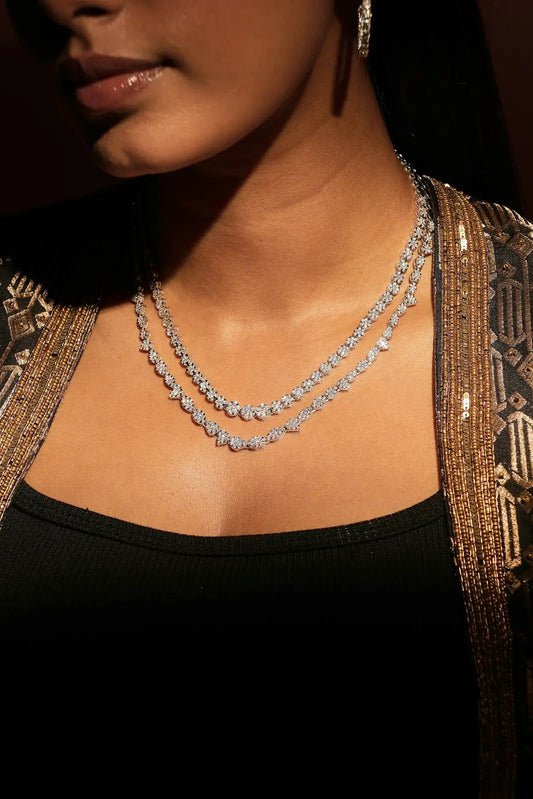 Three layer diamond tennis necklace
