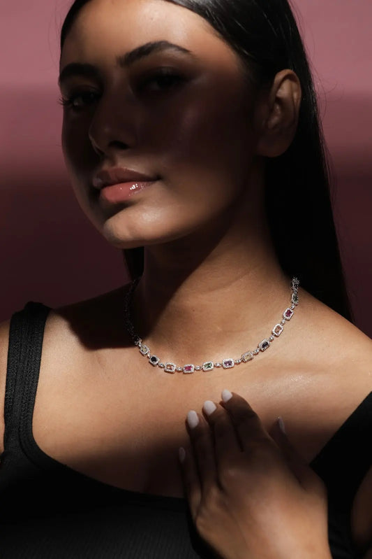 Multi-sapphire tennis necklace