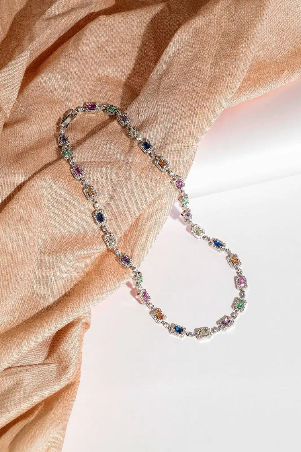 Multi-sapphire tennis necklace