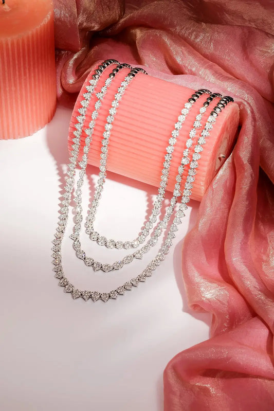 Three layer diamond tennis necklace