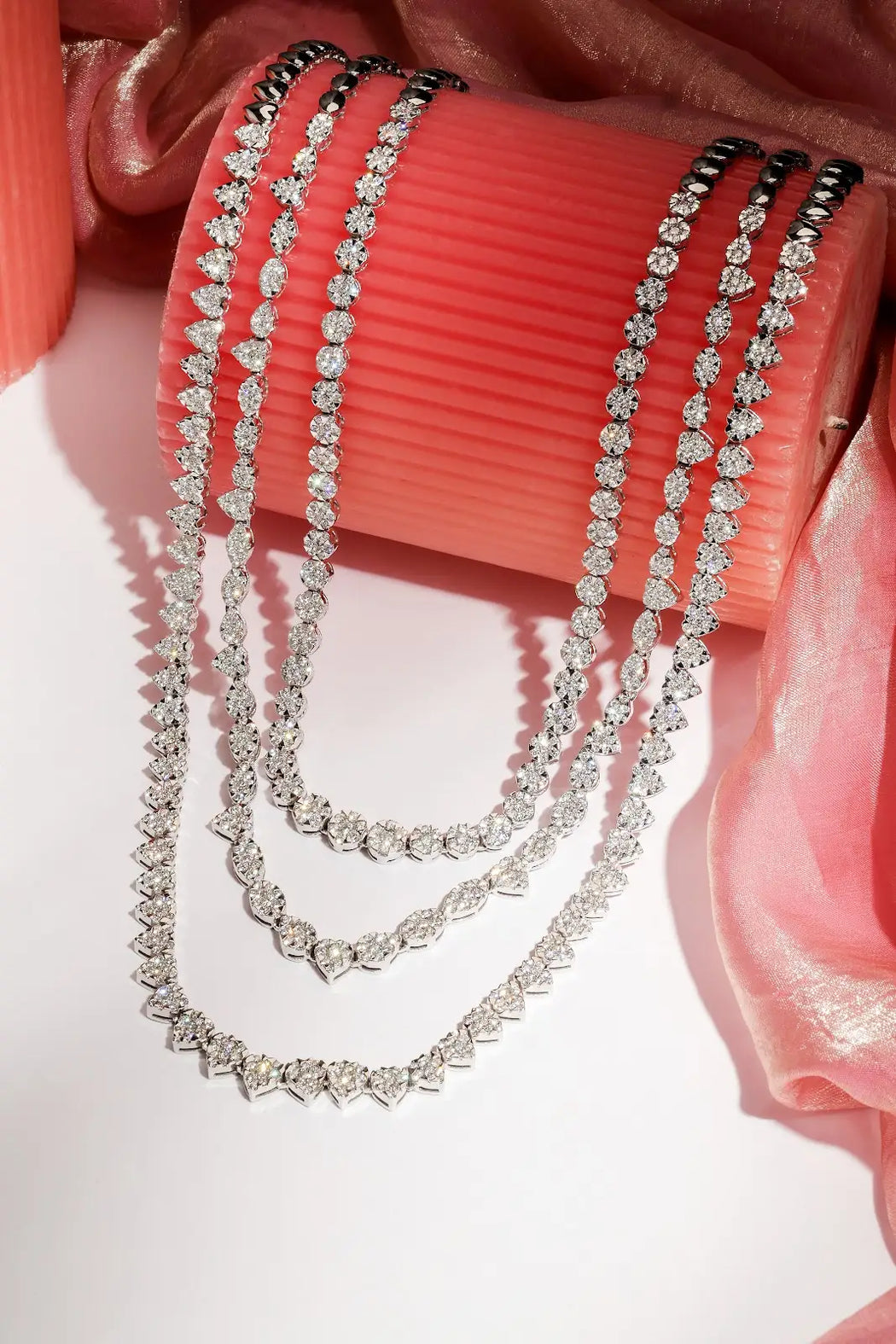 Three layer diamond tennis necklace