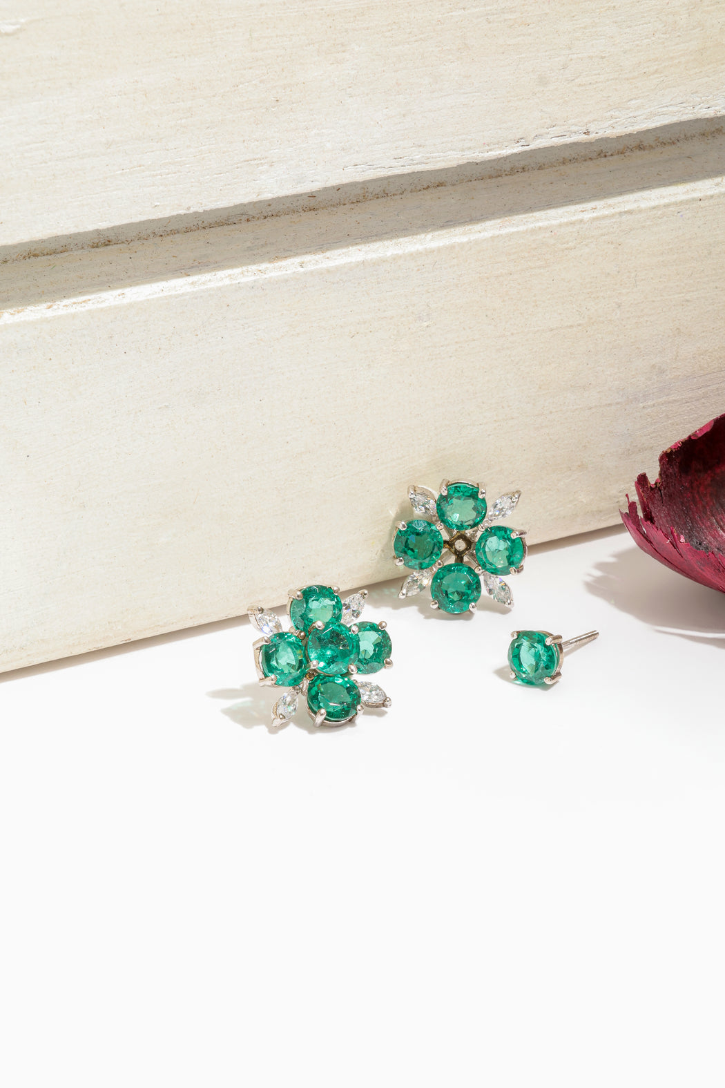 Floral emerald jacket earrings