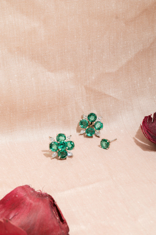 Floral emerald jacket earrings